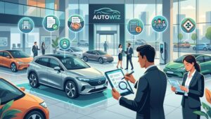 Современная иллюстрация правового аудита автобизнеса с изображением автомобиля и символов юридического анализа рисков